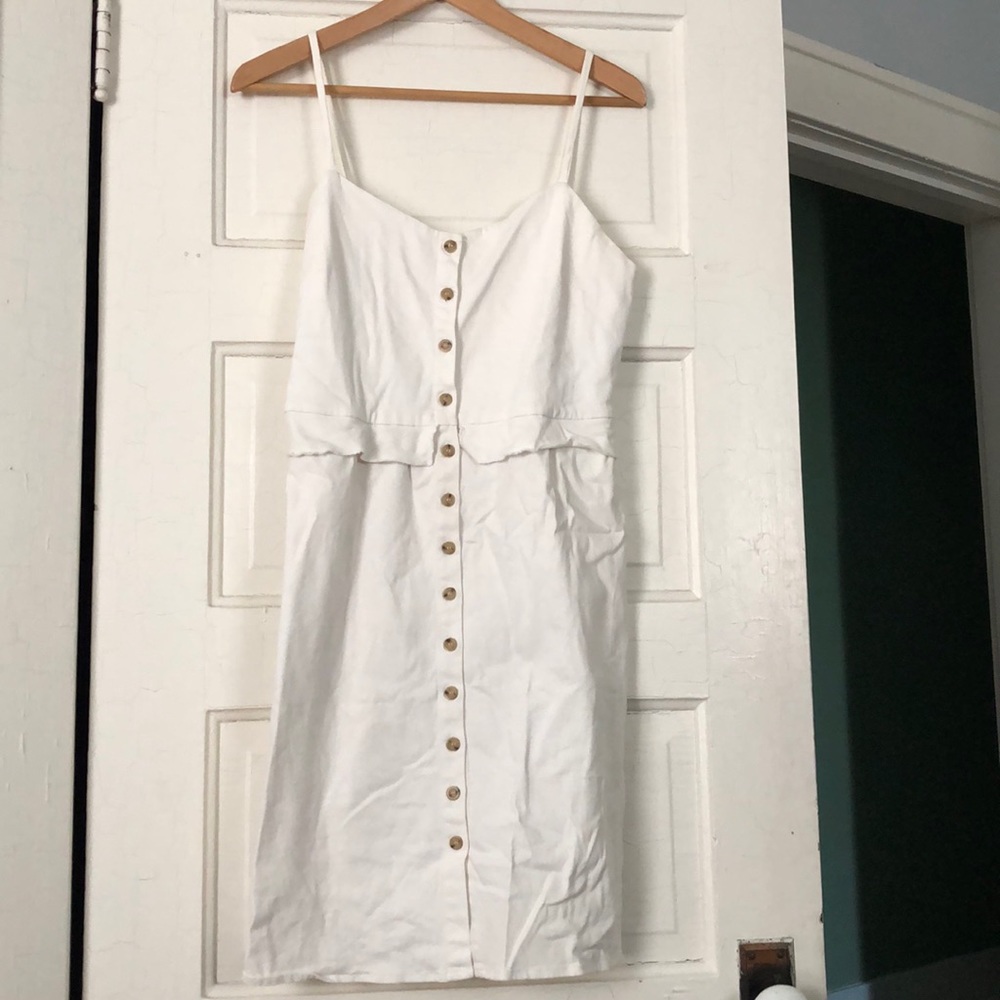 Anthropologie white button up thin strap dress
